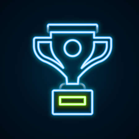 Glowing neon line Award cup icon isolated on black background. Winner trophy symbol. Championship or competition trophy. Sports achievement sign. Colorful outline concept. Vectorのイラスト素材