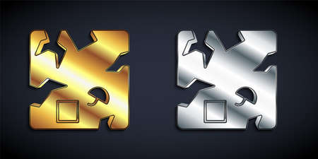 Gold and silver Broken cardboard box icon isolated on black background. Box, package, parcel sign. Delivery and packaging. Long shadow style. Vectorのイラスト素材