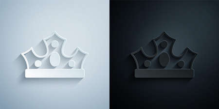 Paper cut King crown icon isolated on grey and black background. Paper art style. Vectorのイラスト素材