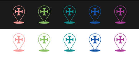 Set Crusade icon isolated on black and white background. Vectorのイラスト素材