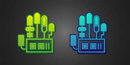 Green and blue Mechanical robot hand icon isolated on black background. Robotic arm symbol. Technological concept. Vectorのイラスト素材