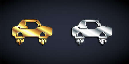 Gold and silver Fantastic flying car icon isolated on black background. Hover car future technology future transport. Long shadow style. Vectorのイラスト素材