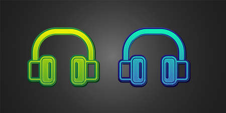 Green and blue Headphones icon isolated on black background. Earphones. Concept for listening to music, service, communication and operator. Vectorのイラスト素材