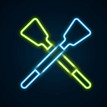 Glowing neon line Crossed oars or paddles boat icon isolated on black background. Colorful outline concept. Vectorのイラスト素材