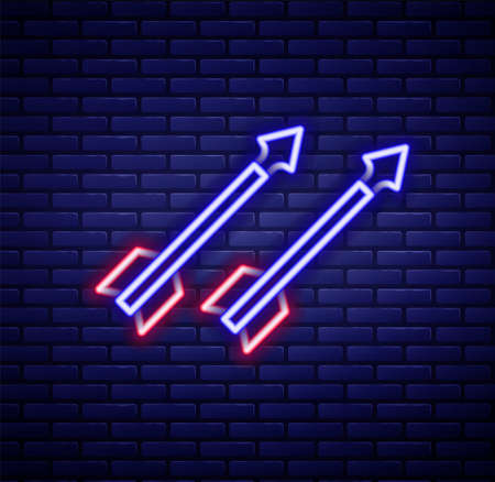 Glowing neon line Medieval arrows icon isolated on brick wall background. Medieval weapon. Colorful outline concept. Vectorのイラスト素材