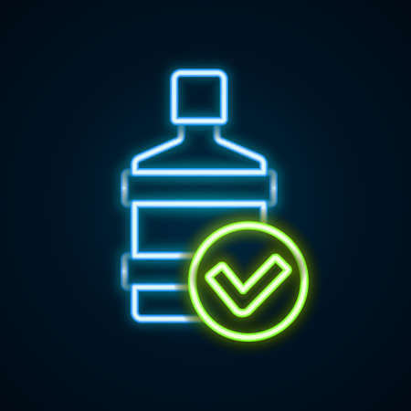 Glowing neon line Big bottle with clean water icon isolated on black background. Plastic container for the cooler. Colorful outline concept. Vectorのイラスト素材
