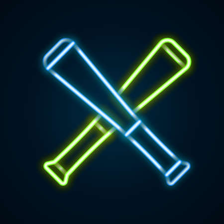 Glowing neon line Crossed baseball bat icon isolated on black background. Colorful outline concept. Vectorのイラスト素材