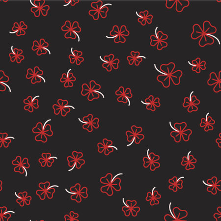 Line Clover trefoil leaf icon isolated seamless pattern on black background. Happy Saint Patricks day. National Irish holiday. Vectorのイラスト素材