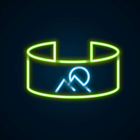 Glowing neon line 360 degree view icon isolated on black background. Virtual reality. Angle 360 degree camera. Panorama photo. Colorful outline concept. Vectorのイラスト素材