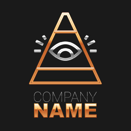 Line Masons symbol All-seeing eye of God icon isolated on black background. The eye of Providence in the triangle. Colorful outline concept. Vectorのイラスト素材