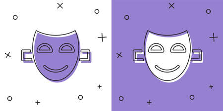 Set Comedy theatrical mask icon isolated on white and purple background. Vectorのイラスト素材
