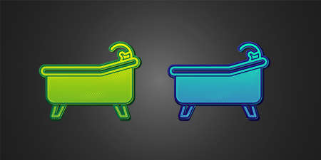 Green and blue Bathtub icon isolated on black background. Vectorのイラスト素材