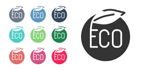 Black Banner, label, tag for eco green healthy food icon isolated on white background. Organic product. Healthy food sticker. Set icons colorful. Vectorのイラスト素材