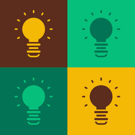 Pop art Creative lamp light idea icon isolated on color background. Concept ideas inspiration, invention, effective thinking, knowledge and education. Vectorのイラスト素材
