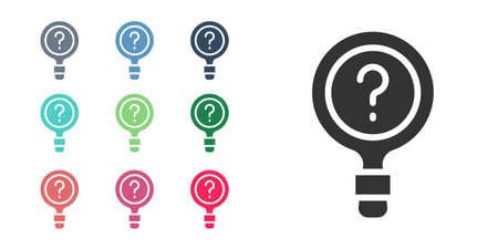 Black Unknown search icon isolated on white background. Magnifying glass and question mark. Set icons colorful. Vectorのイラスト素材
