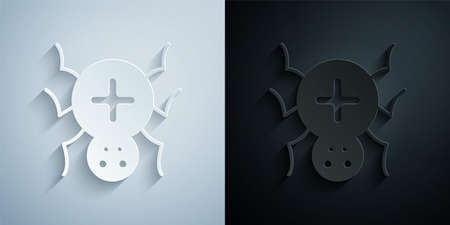 Paper cut Spider icon isolated on grey and black background. Happy Halloween party. Paper art style. Vectorのイラスト素材