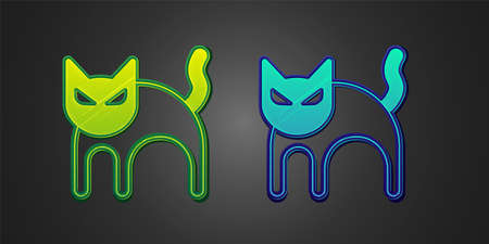 Green and blue Black cat icon isolated on black background. Happy Halloween party. Vectorのイラスト素材
