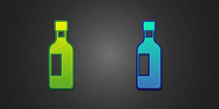 Green and blue Bottle of wine icon isolated on black background. Vectorのイラスト素材