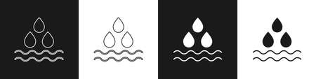 Set Water drop icon isolated on black and white background. Vectorのイラスト素材