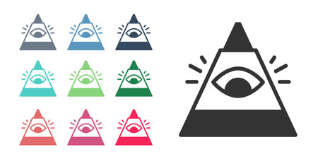 Black Masons symbol All-seeing eye of God icon isolated on white background. The eye of Providence in the triangle. Set icons colorful. Vectorのイラスト素材