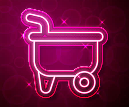 Glowing neon line Wheelbarrow icon isolated on red background. Tool equipment. Agriculture cart wheel farm. Vectorのイラスト素材