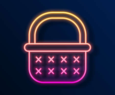 Glowing neon line Wicker basket icon isolated on black background. Vectorのイラスト素材