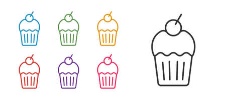 Set line Muffin icon isolated on white background. Set icons colorful. Vector