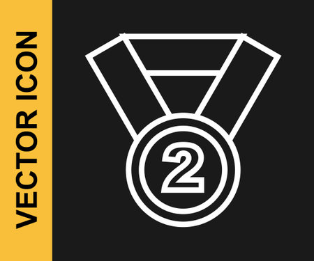 White line Medal icon isolated on black background. Winner symbol. Vectorのイラスト素材