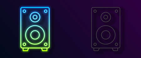 Glowing neon line Stereo speaker icon isolated on black background. Sound system speakers. Music icon. Musical column speaker bass equipment. Vectorのイラスト素材