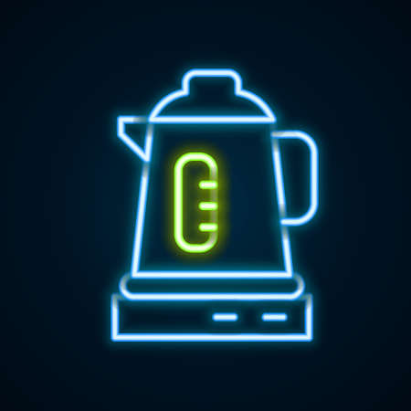 Glowing neon line Electric kettle icon isolated on black background. Teapot icon. Colorful outline concept. Vectorのイラスト素材