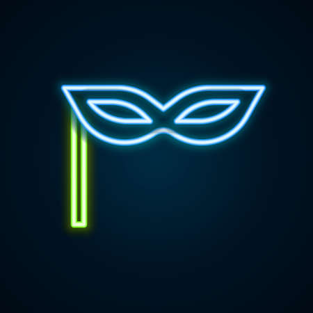 Glowing neon line Carnival mask icon isolated on black background. Masquerade party mask. Colorful outline concept. Vectorのイラスト素材