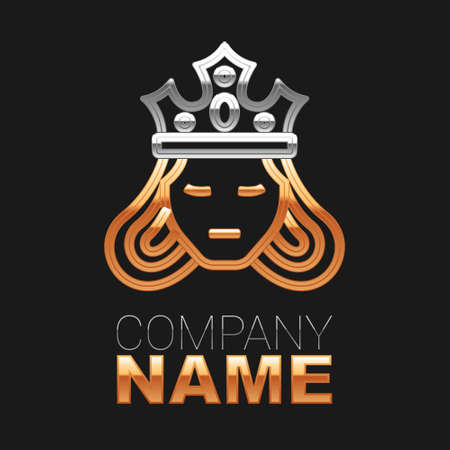 Line Princess or queen wearing her crown icon isolated on black background. Medieval lady. Colorful outline concept. Vectorのイラスト素材