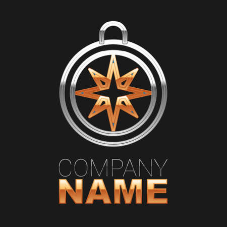 Line Compass icon isolated on black background. Windrose navigation symbol. Wind rose sign. Colorful outline concept. Vectorのイラスト素材