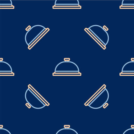 Line Covered with a tray of food icon isolated seamless pattern on blue background. Tray and lid sign. Restaurant cloche with lid. Vectorのイラスト素材