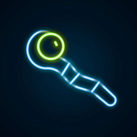 Glowing neon line Magic staff icon isolated on black background. Magic wand, scepter, stick, rod. Colorful outline concept. Vectorのイラスト素材