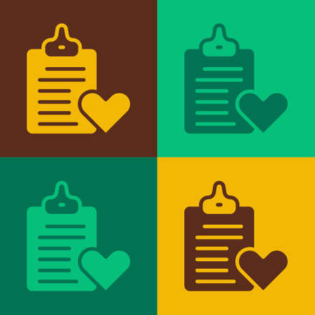 Pop art Medical clipboard with clinical record icon isolated on color background. Prescription, medical check marks report. Vectorのイラスト素材