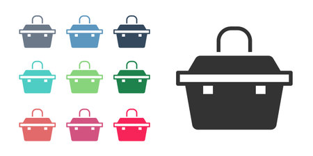 Black Case or box container for wobbler and gear fishing equipment icon isolated on white background. Fishing tackle. Set icons colorful. Vectorのイラスト素材