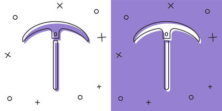 Set Pickaxe icon isolated on white and purple background. Vectorのイラスト素材