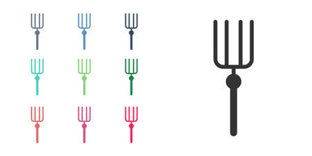 Black Garden pitchfork icon isolated on white background. Garden fork sign. Tool for horticulture, agriculture, farming. Set icons colorful. Vectorのイラスト素材