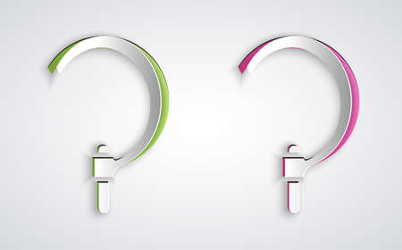Paper cut Sickle icon isolated on grey background. Reaping hook sign. Paper art style. Vectorのイラスト素材