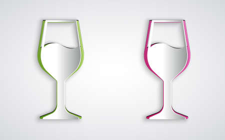 Paper cut Wine glass icon isolated on grey background. Wineglass sign. Paper art style. Vectorのイラスト素材