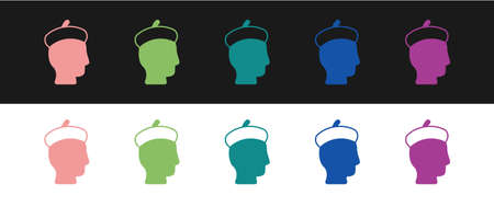 Set French man icon isolated on black and white background. Vectorのイラスト素材