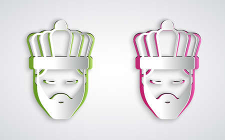 Paper cut King with crown icon isolated on grey background. Paper art style. Vectorのイラスト素材