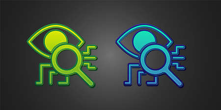 Green and blue Eye scan icon isolated on black background. Retinal scan. Scanning eye. Security check symbol. Cyber eye sign. Vectorのイラスト素材