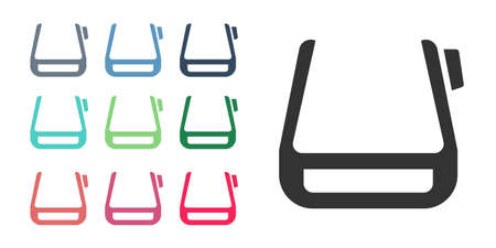 Black Smart glasses mounted on spectacles icon isolated on white background. Wearable electronics smart glasses with camera and display. Set icons colorful. Vectorのイラスト素材