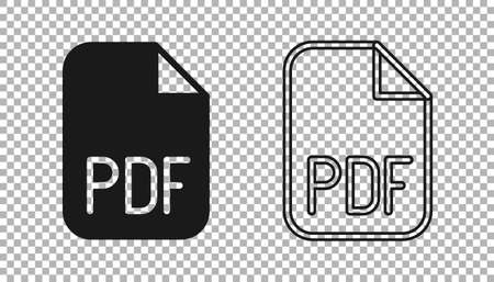 Black PDF file document. Download pdf button icon isolated on transparent background. PDF file symbol. Vectorのイラスト素材