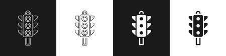 Set Traffic light icon isolated on black and white background. Vectorのイラスト素材