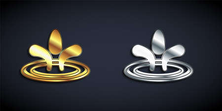 Gold and silver Water drop icon isolated on black background. Long shadow style. Vectorのイラスト素材