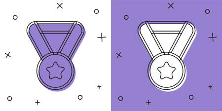 Set Medal icon isolated on white and purple background. Winner symbol. Vectorのイラスト素材