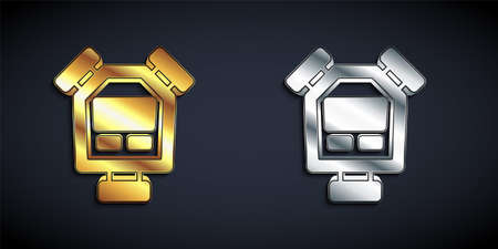 Gold and silver Stopwatch icon isolated on black background. Time timer sign. Chronometer sign. Long shadow style. Vectorのイラスト素材